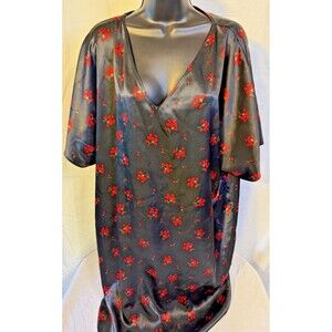 Asian Inspired Silky Vintage Nightgown Nightie Floral Black Barbizon Women's 2X